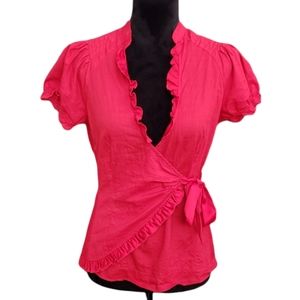 Anthropologie Edme & Esyllte Prytania Red Cotton & Silk Wrap Blouse